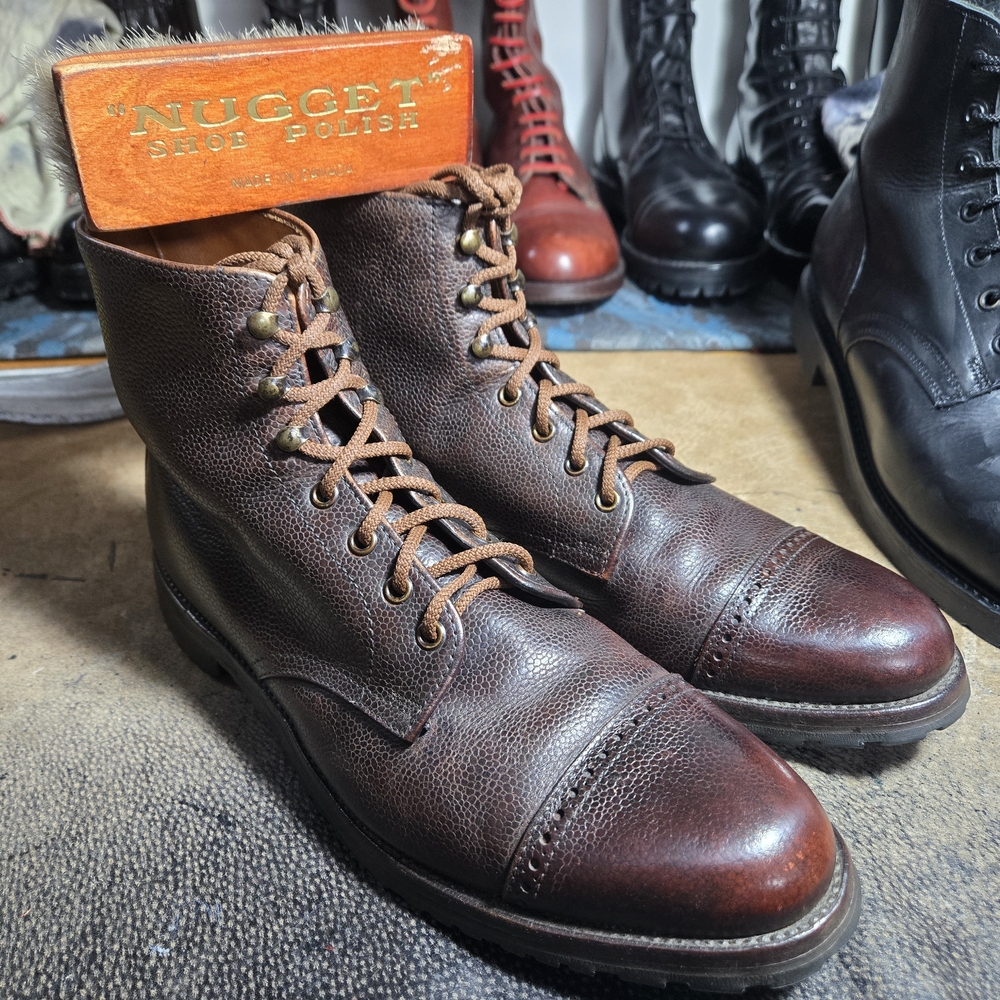 Allen Edmonds Brown Leather Brogued CapToe Derby Boots (Medford)